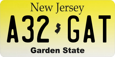 NJ license plate A32GAT
