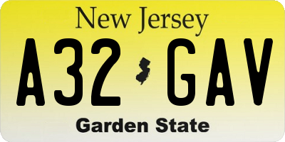 NJ license plate A32GAV