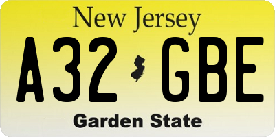 NJ license plate A32GBE