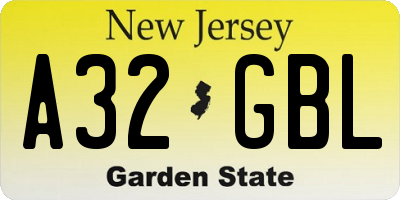 NJ license plate A32GBL