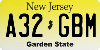 NJ license plate A32GBM