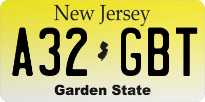 NJ license plate A32GBT