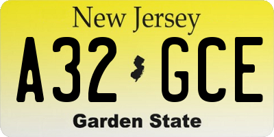 NJ license plate A32GCE