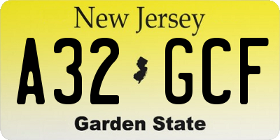 NJ license plate A32GCF