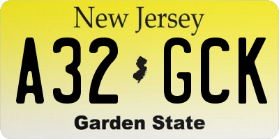 NJ license plate A32GCK