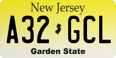 NJ license plate A32GCL