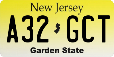 NJ license plate A32GCT