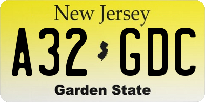 NJ license plate A32GDC