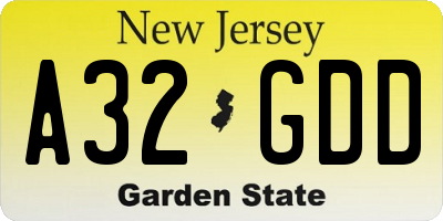 NJ license plate A32GDD
