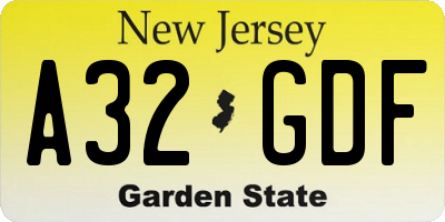 NJ license plate A32GDF