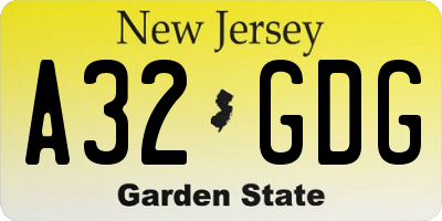 NJ license plate A32GDG