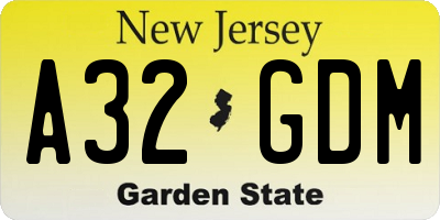 NJ license plate A32GDM