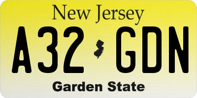 NJ license plate A32GDN