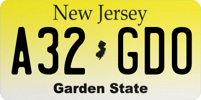 NJ license plate A32GDO