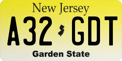 NJ license plate A32GDT