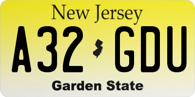NJ license plate A32GDU