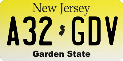 NJ license plate A32GDV
