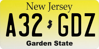 NJ license plate A32GDZ