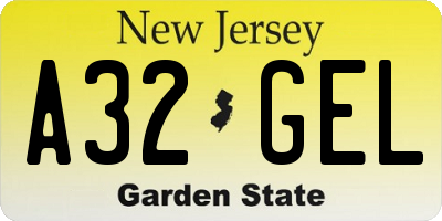 NJ license plate A32GEL