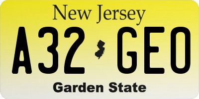 NJ license plate A32GEO
