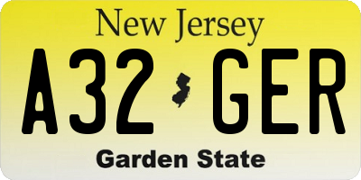 NJ license plate A32GER