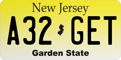 NJ license plate A32GET