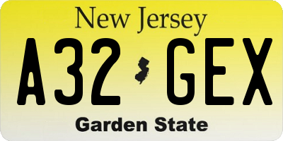NJ license plate A32GEX