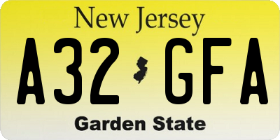 NJ license plate A32GFA