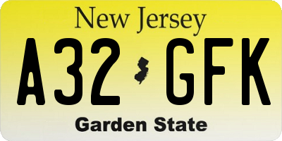 NJ license plate A32GFK
