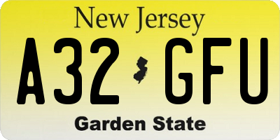 NJ license plate A32GFU