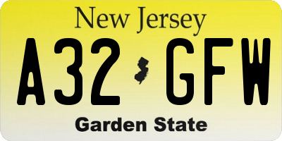 NJ license plate A32GFW