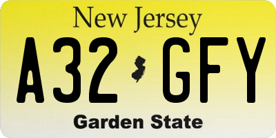 NJ license plate A32GFY