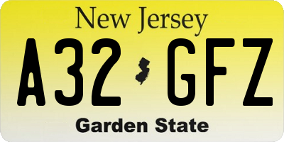 NJ license plate A32GFZ