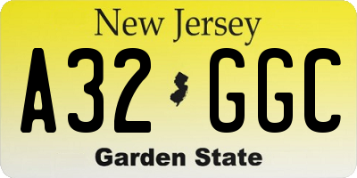 NJ license plate A32GGC
