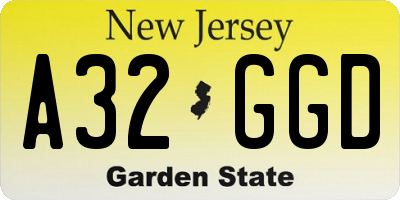 NJ license plate A32GGD
