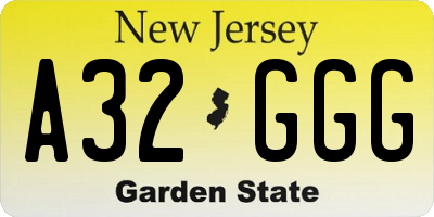 NJ license plate A32GGG