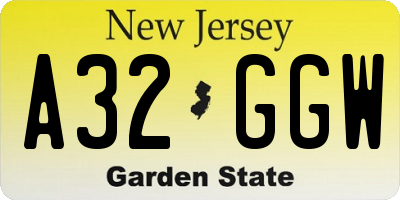 NJ license plate A32GGW