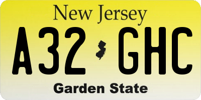 NJ license plate A32GHC