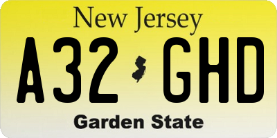 NJ license plate A32GHD