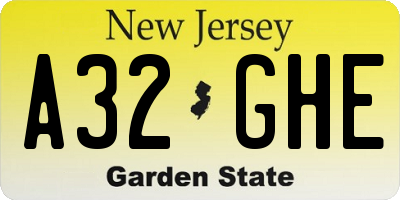 NJ license plate A32GHE