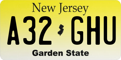 NJ license plate A32GHU