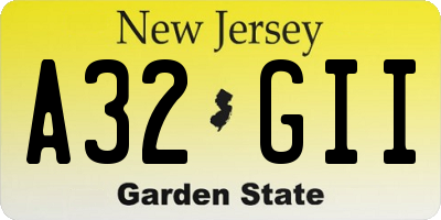 NJ license plate A32GII