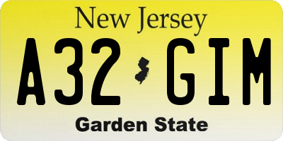 NJ license plate A32GIM