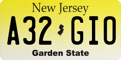 NJ license plate A32GIO