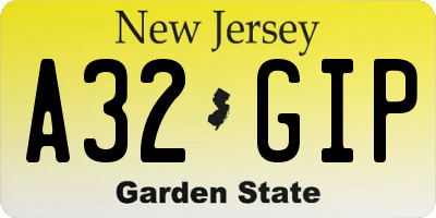NJ license plate A32GIP