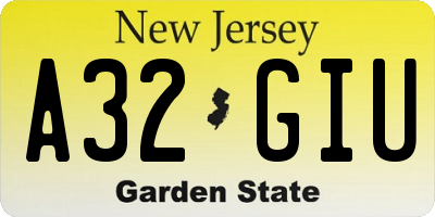 NJ license plate A32GIU
