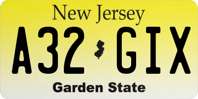 NJ license plate A32GIX