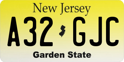 NJ license plate A32GJC