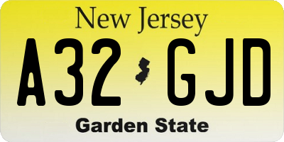 NJ license plate A32GJD