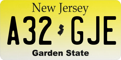 NJ license plate A32GJE